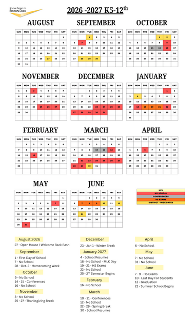 2026-2027 K5-12th School Calendar